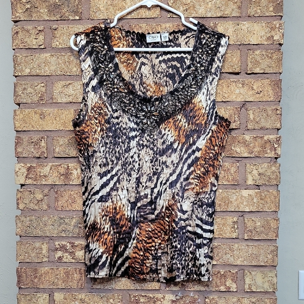 Cato Animal Print Sleeveless Blouse with Jewel Accents Size 18/20W
